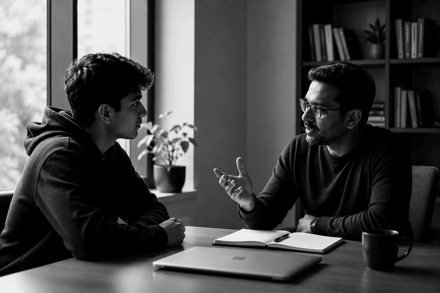 A mentor having a meaningful conversation with a student